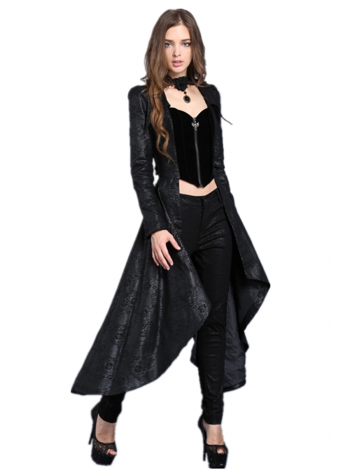 Black Gothic Pattern Printing Decoration Buckle Strap Design Jacket Of Sides Long Middle Short
