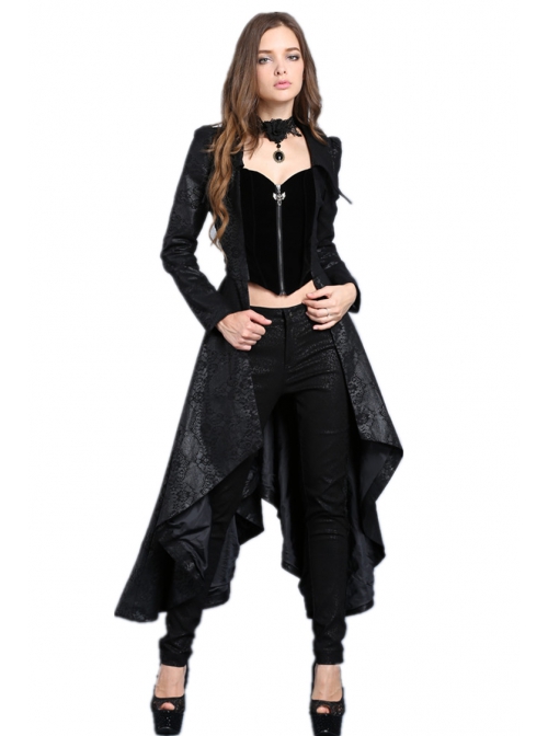 Black Gothic Pattern Printing Decoration Buckle Strap Design Jacket Of Sides Long Middle Short