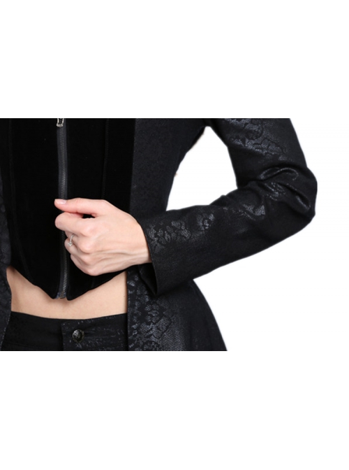 Black Gothic Pattern Printing Decoration Buckle Strap Design Jacket Of Sides Long Middle Short