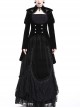 Gothic Cross Decoration Double-Breasted Design Frilled Lace Lapel Long Velvet Black Jacket