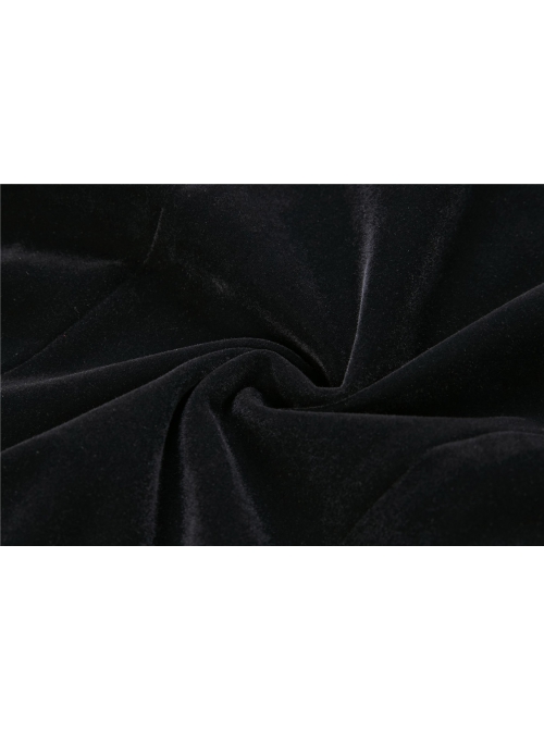 Gothic Cross Decoration Double-Breasted Design Frilled Lace Lapel Long Velvet Black Jacket