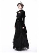 Gothic Cross Decoration Double-Breasted Design Frilled Lace Lapel Long Velvet Black Jacket