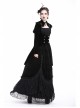 Gothic Cross Decoration Double-Breasted Design Frilled Lace Lapel Long Velvet Black Jacket