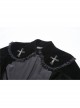 Gothic Cross Decoration Double-Breasted Design Frilled Lace Lapel Long Velvet Black Jacket