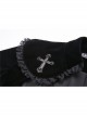 Gothic Cross Decoration Double-Breasted Design Frilled Lace Lapel Long Velvet Black Jacket