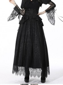 Gothic Luxe Court Jacquard-Lace Decoration Crown-Shaped Lace Design Waist Black Skirt