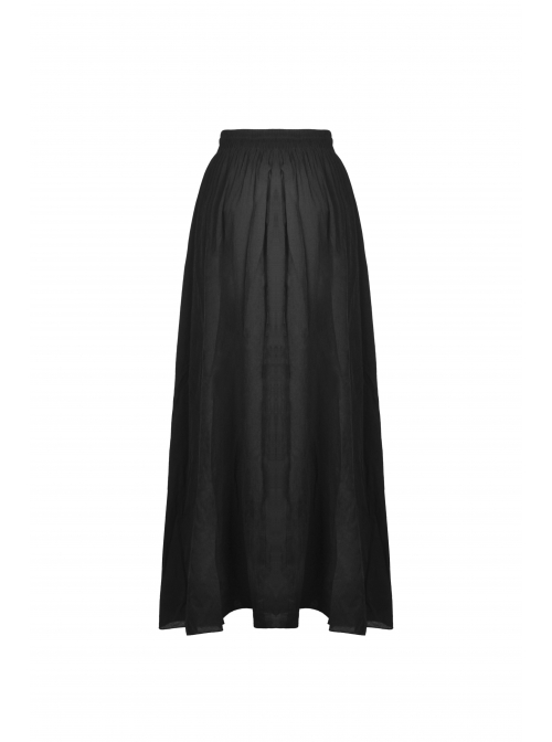 Black Gothic Vintage Elastic Waist Design Multi-Frills Chiffon Long Skirt