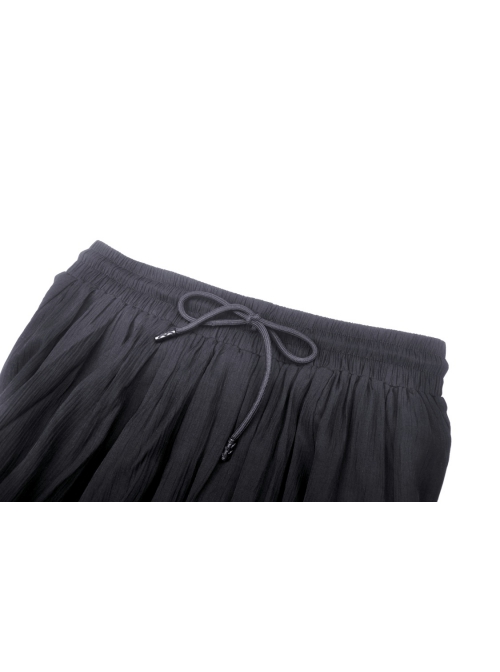 Black Gothic Vintage Elastic Waist Design Multi-Frills Chiffon Long Skirt
