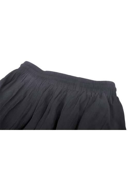 Black Gothic Vintage Elastic Waist Design Multi-Frills Chiffon Long Skirt