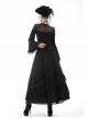 Black Gothic Vintage Elastic Waist Design Multi-Frills Chiffon Long Skirt