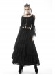 Black Gothic Vintage Elastic Waist Design Multi-Frills Chiffon Long Skirt