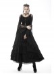 Black Gothic Vintage Elastic Waist Design Multi-Frills Chiffon Long Skirt