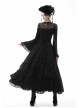 Black Gothic Vintage Elastic Waist Design Multi-Frills Chiffon Long Skirt