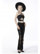 Punk Sexy Hollow Out Lace Pattern Decoration Black Bell Trousers