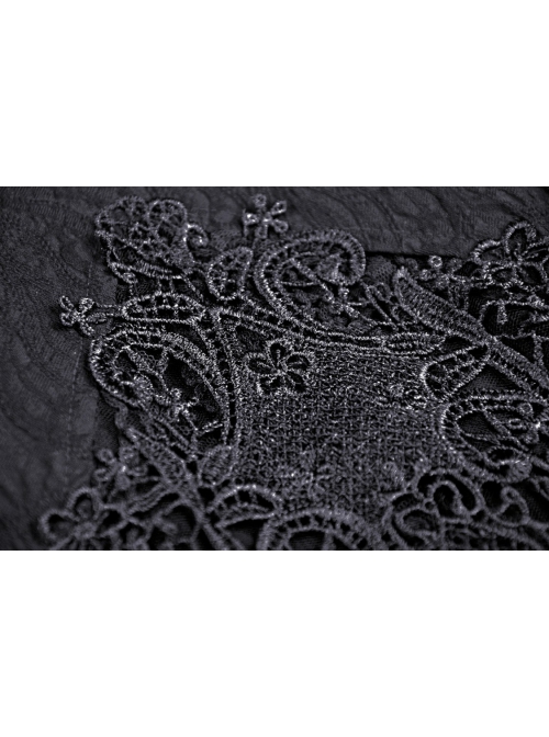 Punk Sexy Hollow Out Lace Pattern Decoration Black Bell Trousers