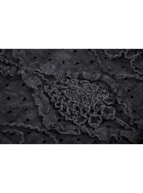 Punk Sexy Hollow Out Lace Pattern Decoration Black Bell Trousers