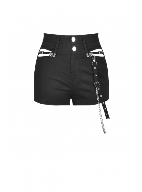 Gothic Metal Ghost Hand Decoration Black High Waist Mini Shorts