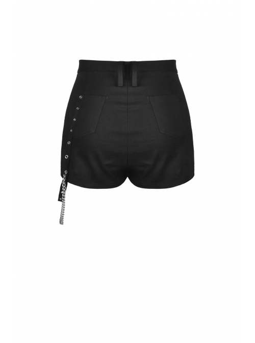 Gothic Metal Ghost Hand Decoration Black High Waist Mini Shorts