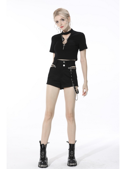 Gothic Metal Ghost Hand Decoration Black High Waist Mini Shorts