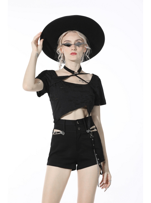 Gothic Metal Ghost Hand Decoration Black High Waist Mini Shorts