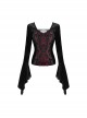Gothic Black And Red Graphic Printing Design Chest Strap Decoration Flared Sleeves Female T-shirt