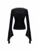 Gothic Black And Red Graphic Printing Design Chest Strap Decoration Flared Sleeves Female T-shirt