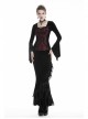 Gothic Black And Red Graphic Printing Design Chest Strap Decoration Flared Sleeves Female T-shirt