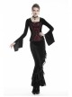 Gothic Black And Red Graphic Printing Design Chest Strap Decoration Flared Sleeves Female T-shirt