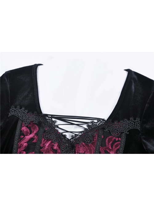 Gothic Black And Red Graphic Printing Design Chest Strap Decoration Flared Sleeves Female T-shirt