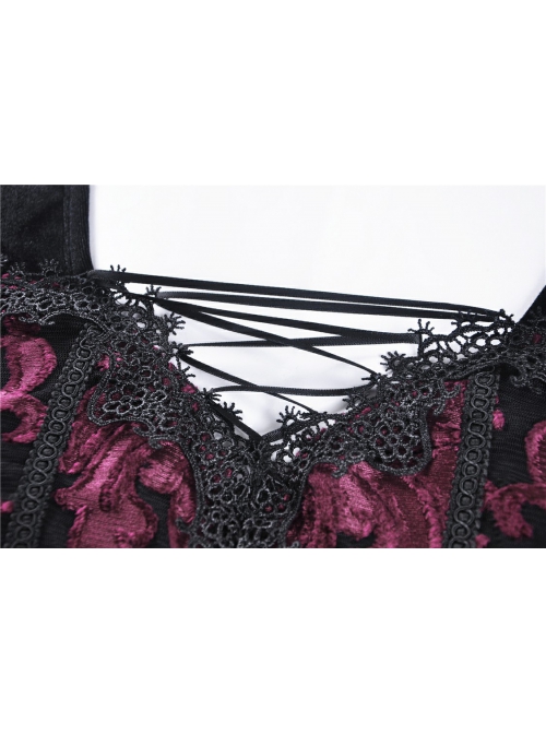 Gothic Black And Red Graphic Printing Design Chest Strap Decoration Flared Sleeves Female T-shirt