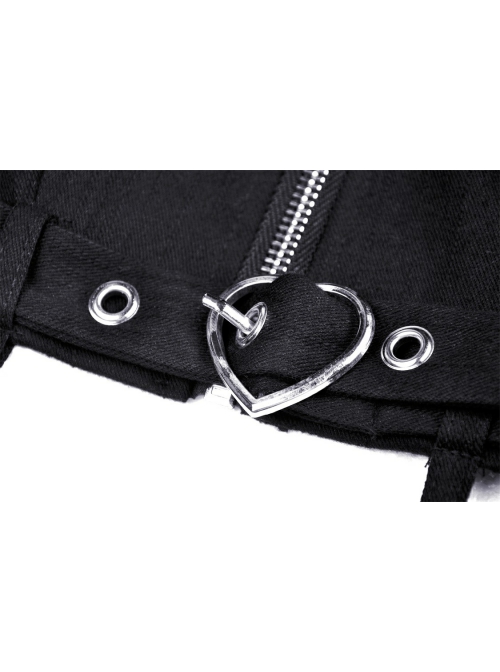 Black Punk Heart-Shaped Metal Buckle Decoration Sexy Waist Zip Top