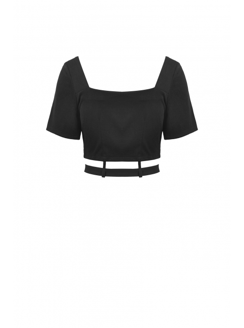 Black Punk Heart-Shaped Metal Buckle Decoration Sexy Waist Zip Top