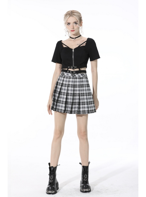 Black Punk Heart-Shaped Metal Buckle Decoration Sexy Waist Zip Top