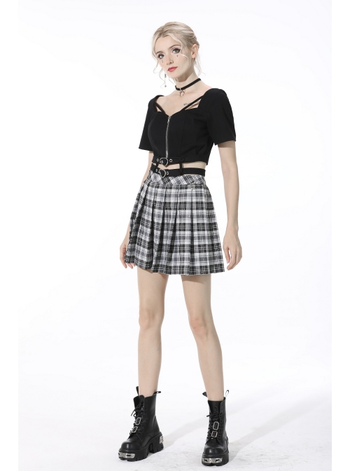 Black Punk Heart-Shaped Metal Buckle Decoration Sexy Waist Zip Top