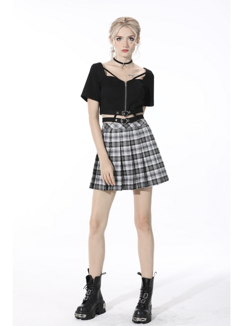 Black Punk Heart-Shaped Metal Buckle Decoration Sexy Waist Zip Top