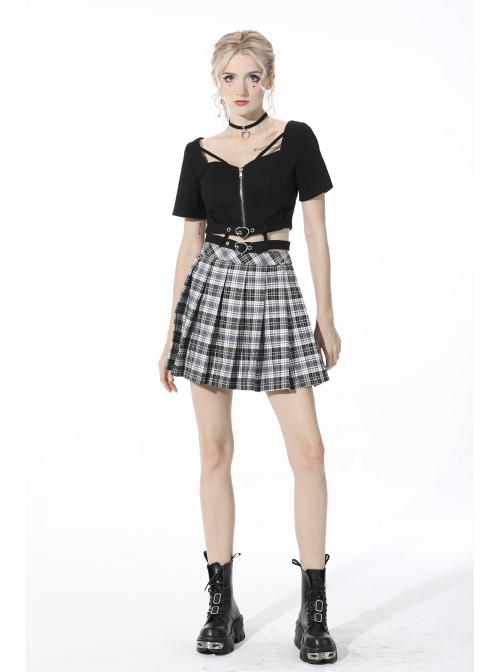 Black Punk Heart-Shaped Metal Buckle Decoration Sexy Waist Zip Top