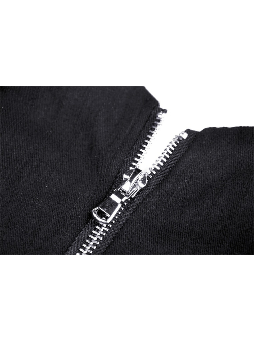 Black Punk Heart-Shaped Metal Buckle Decoration Sexy Waist Zip Top