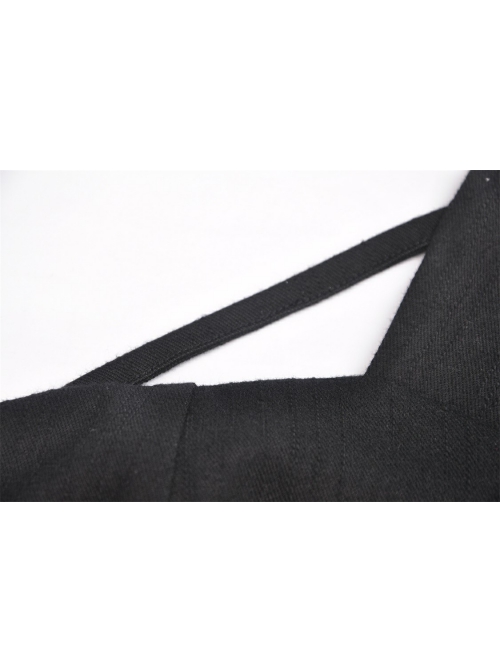 Black Punk Heart-Shaped Metal Buckle Decoration Sexy Waist Zip Top
