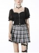 Gothic Black Strappy Waist Design Metal Pin Zip Short Top