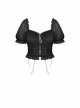 Gothic Black Strappy Waist Design Metal Pin Zip Short Top
