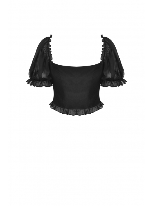 Gothic Black Strappy Waist Design Metal Pin Zip Short Top