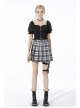 Gothic Black Strappy Waist Design Metal Pin Zip Short Top
