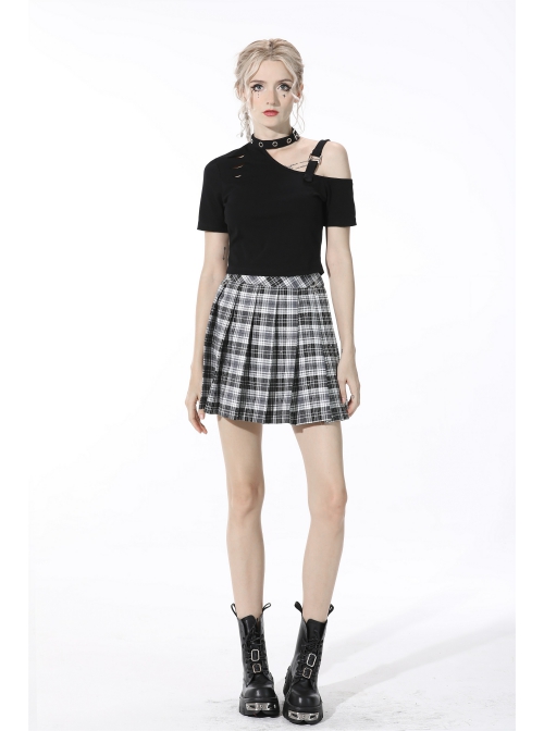 Punk Metal Orifice Decoration Sexy Asymmetrical Black Cold Shoulder Top
