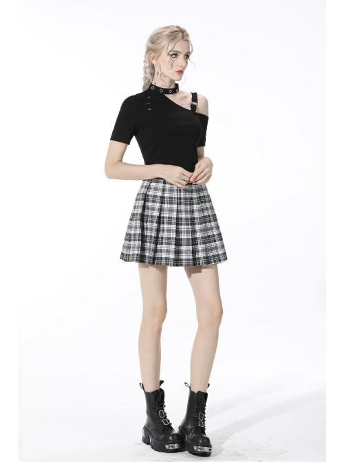 Punk Metal Orifice Decoration Sexy Asymmetrical Black Cold Shoulder Top
