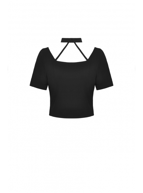 Black Punk Metal Chain Decoration Chest Square Neck Short Top