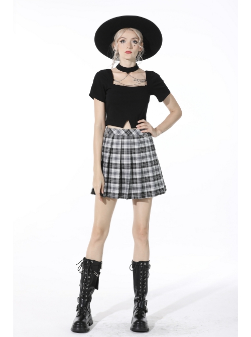 Black Punk Metal Chain Decoration Chest Square Neck Short Top