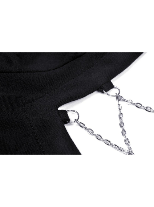 Black Punk Metal Chain Decoration Chest Square Neck Short Top