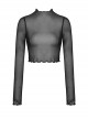 Gothic Women Pleated Lace Sexy Transparent High Neck Daily Top