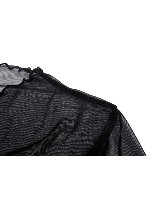 Gothic Women Pleated Lace Sexy Transparent High Neck Daily Top