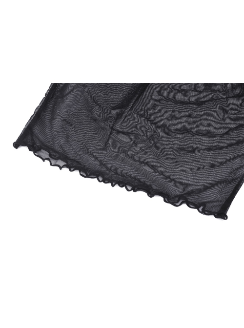 Gothic Women Pleated Lace Sexy Transparent High Neck Daily Top